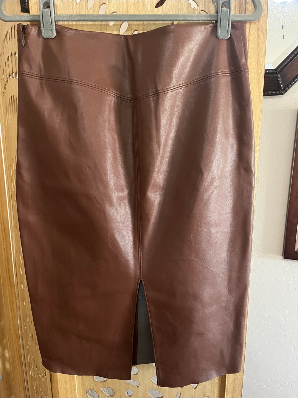 Express Brown Faux Leather Pencil Skirt - Picture 3 of 4